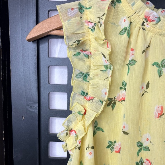 💛 LOFT Yellow Floral Ruffle Sleeveless Lined Top Women Small Flowy 💛 - Picture 4 of 15